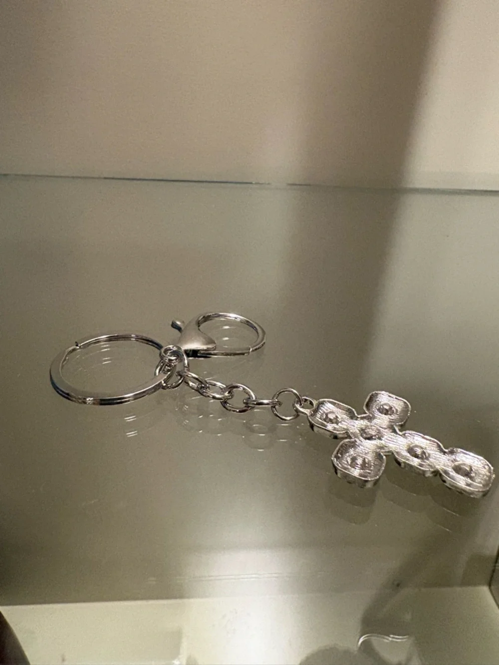 Crystal Cross Keychain - Silver Rhinestone Accent - Picture 2 of 2